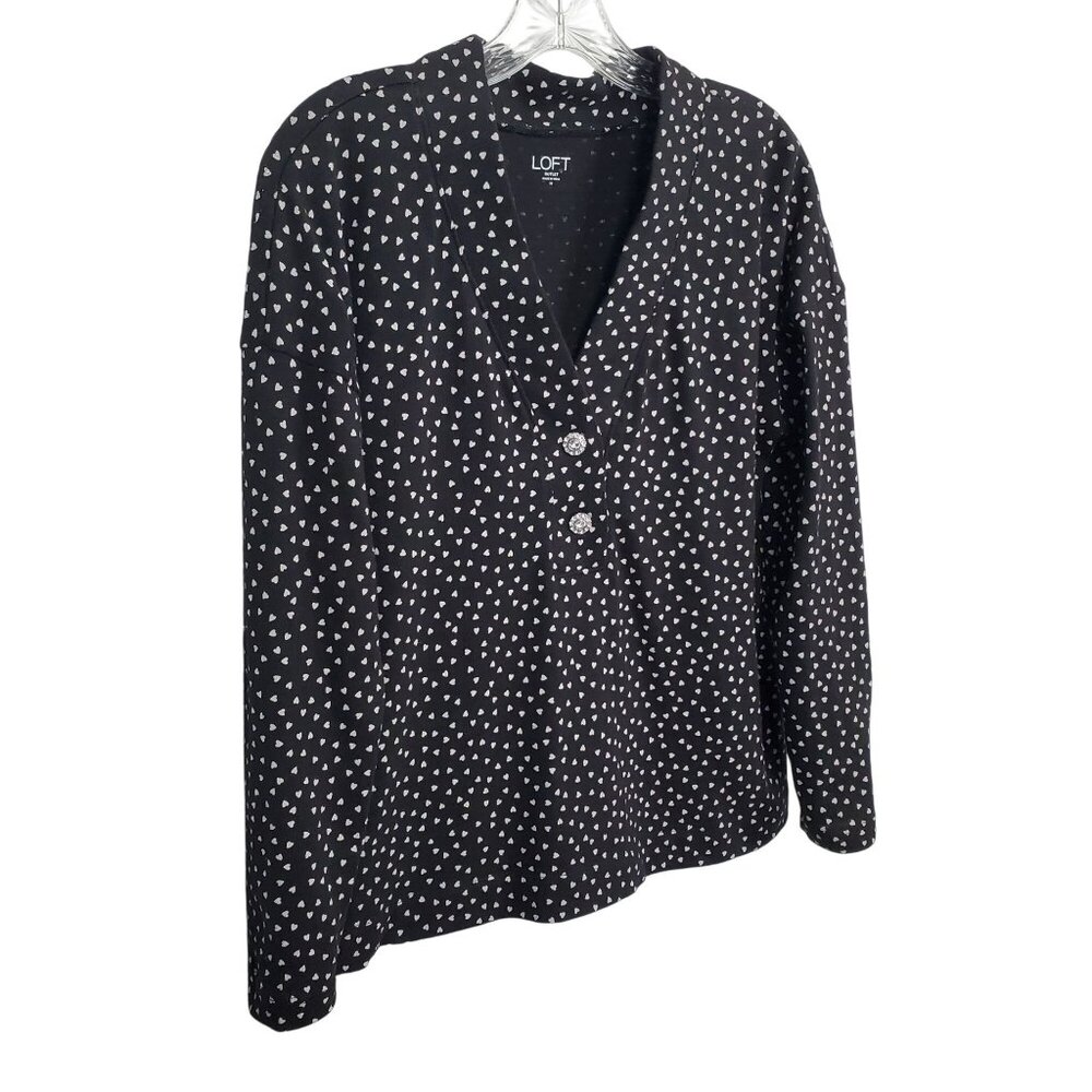 Loft Outlet Size M Top Allover Hearts Knit Pullover Faceted Sparkly Buttons